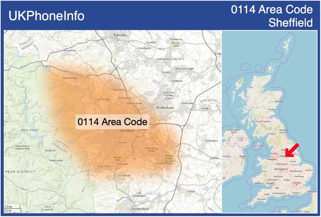 Map of the 0114 area code