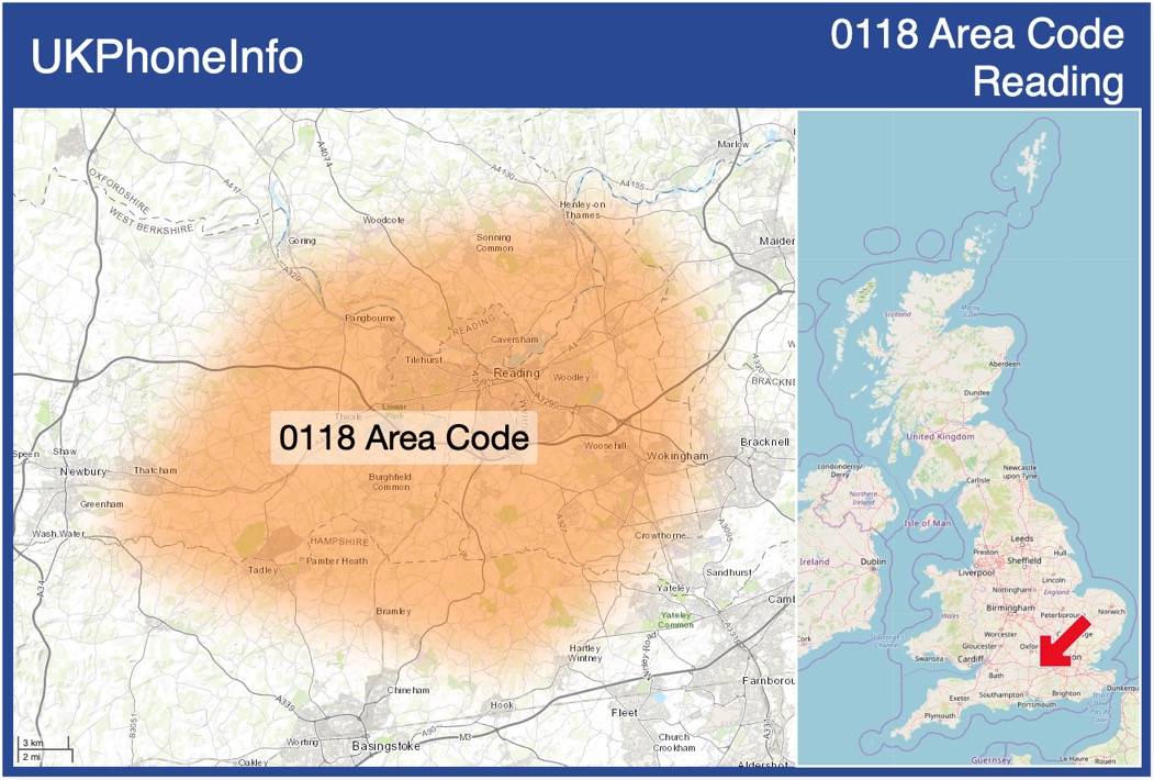 Map of the 0118 area code