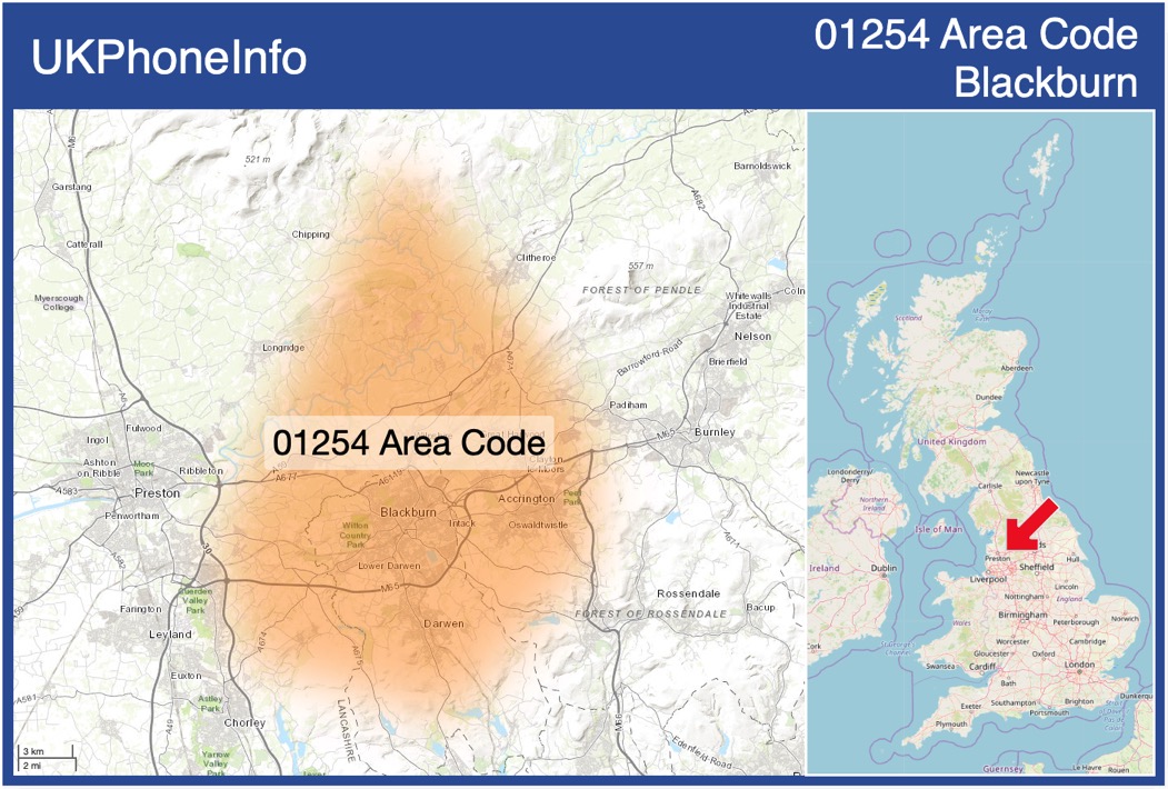 Map of the 01254 area code