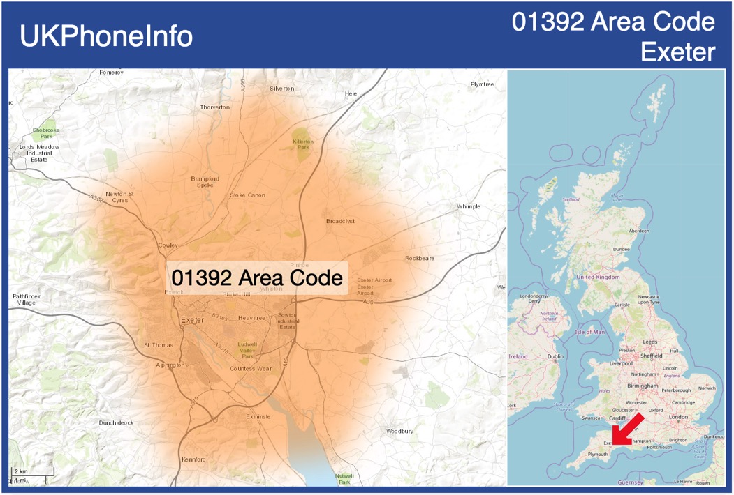 Map of the 01392 area code