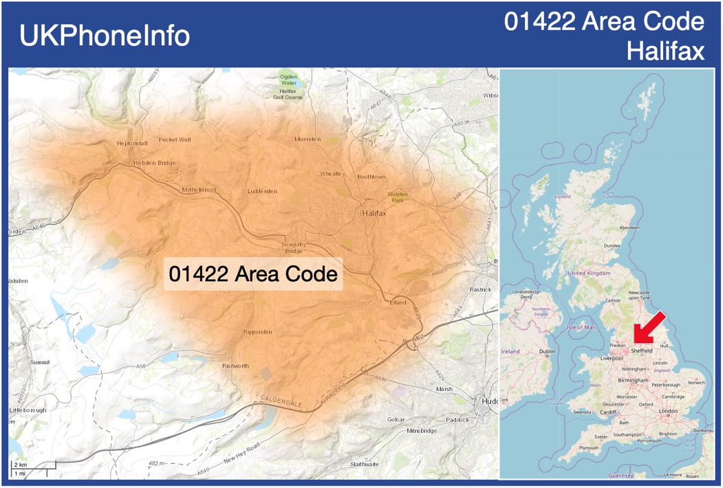 Map of the 01422 area code