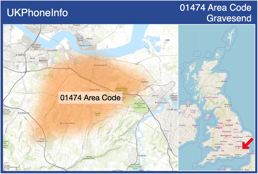 Map of the 01474 area code