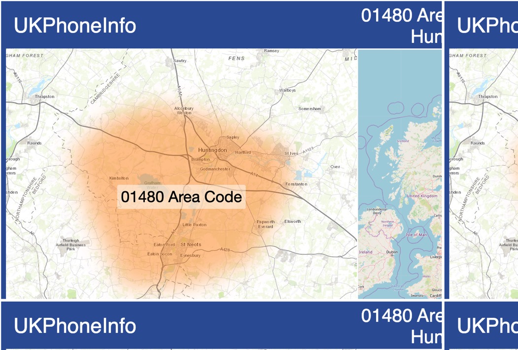 Map of the 01480 area code