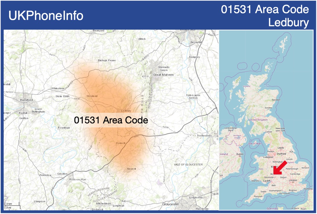 Map of the 01531 area code