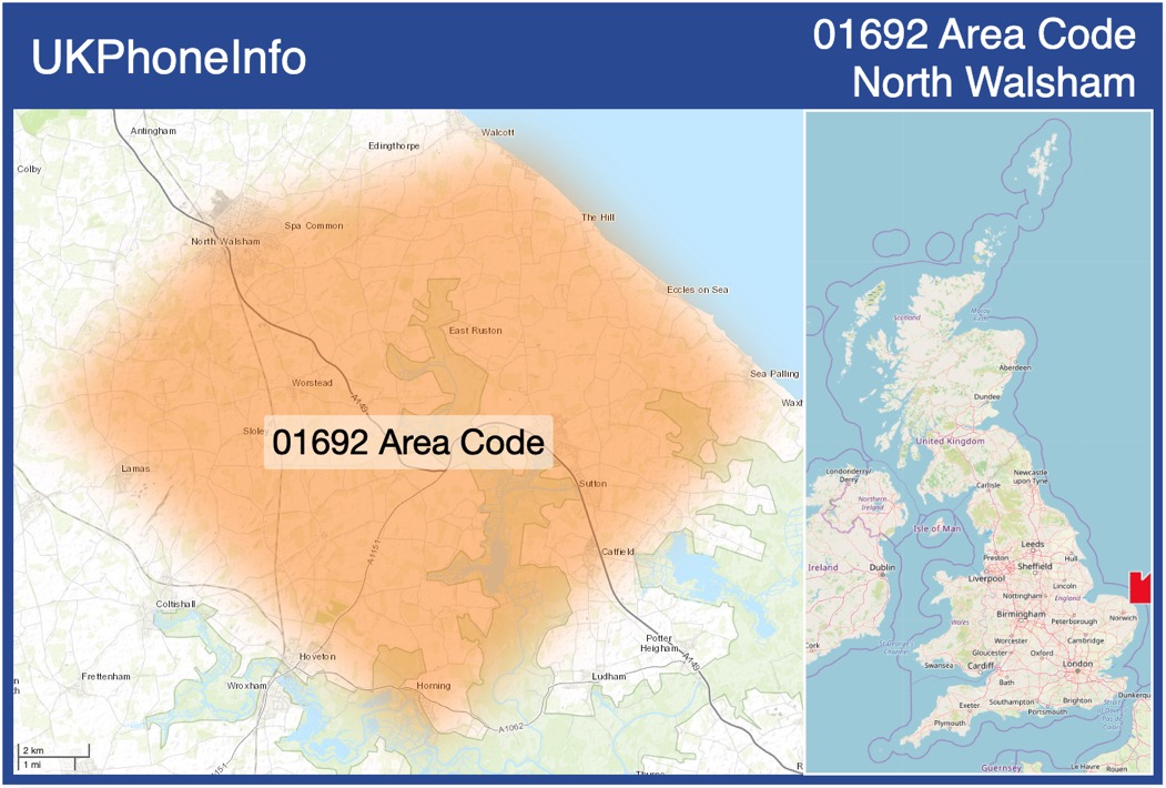 Map of the 01692 area code