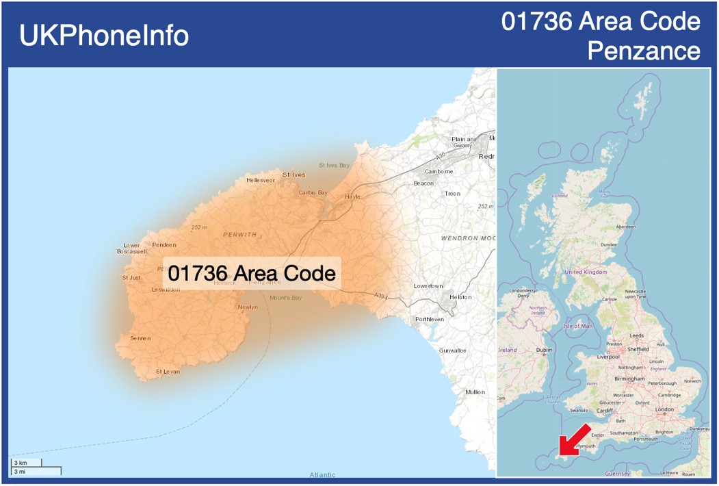 Map of the 01736 area code