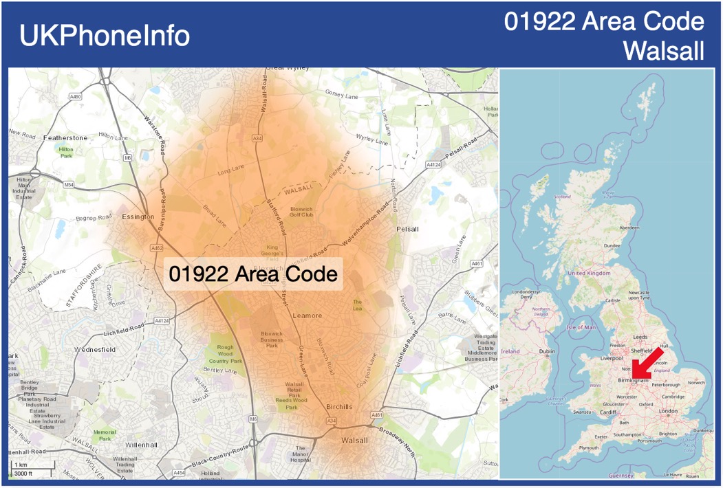 Map of the 01922 area code