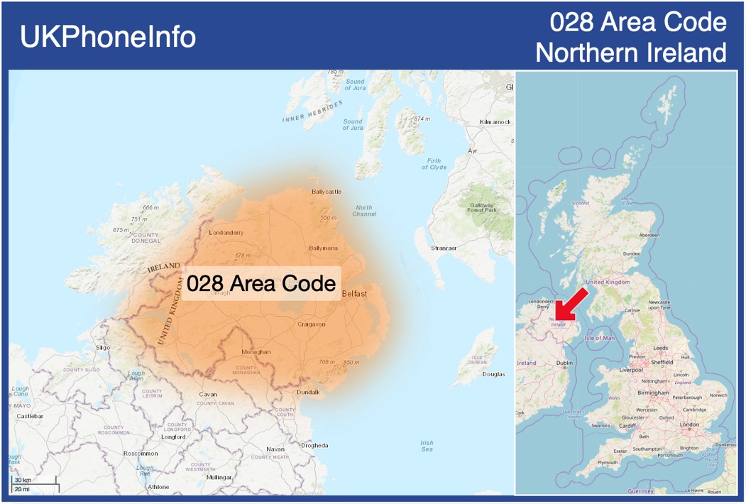 Map of the 028 area code
