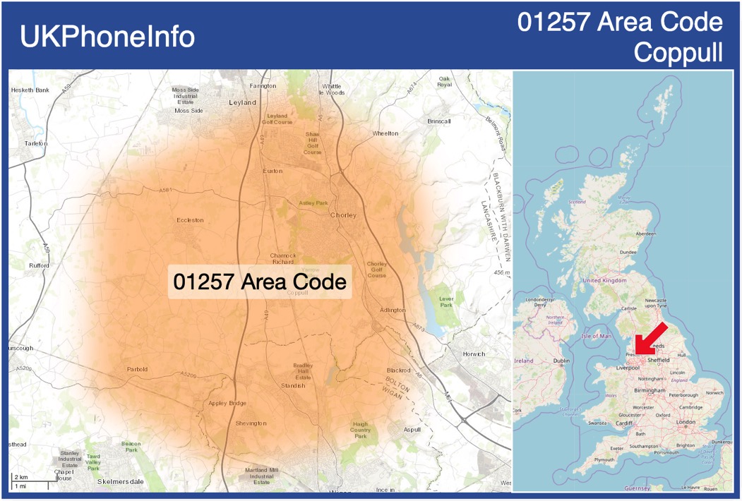 Map of the 01257 area code