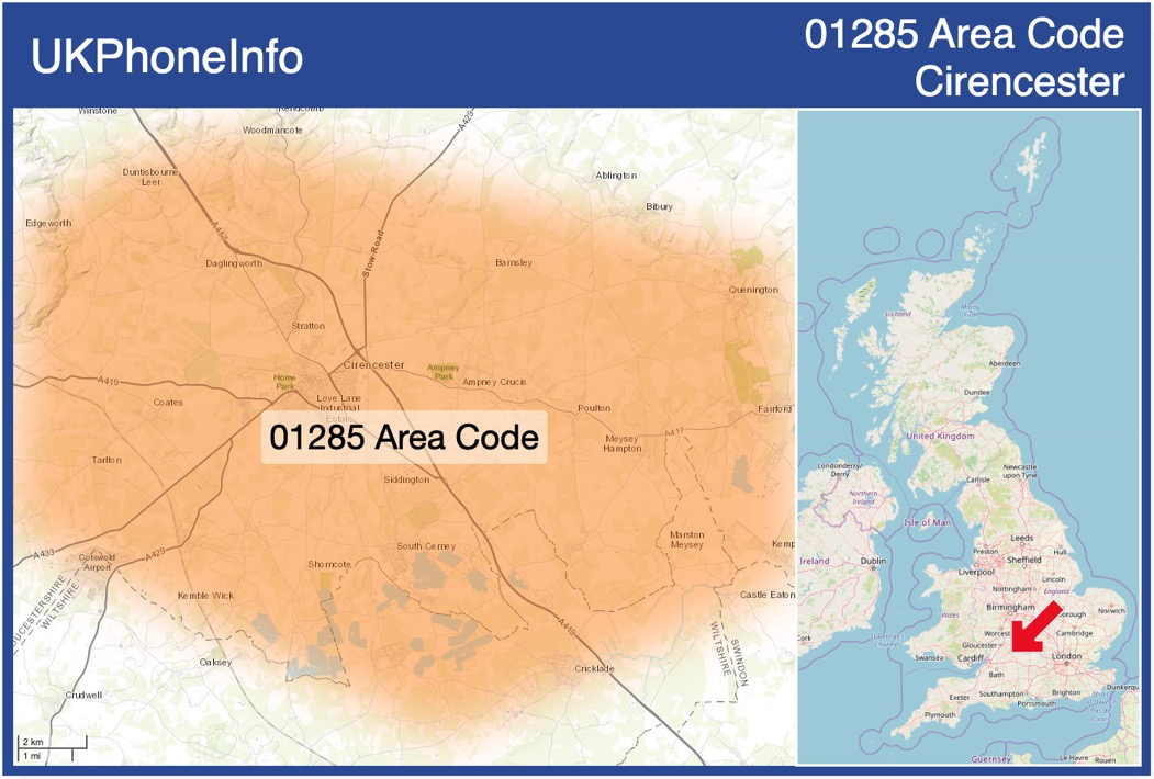 Map of the 01285 area code