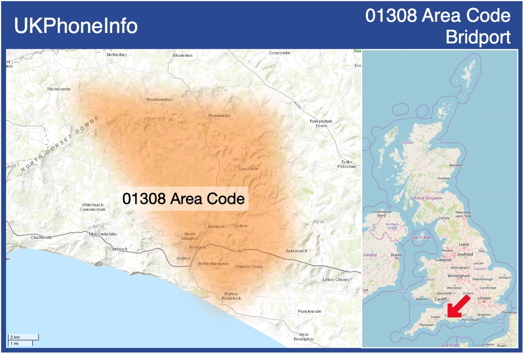 Map of the 01308 area code