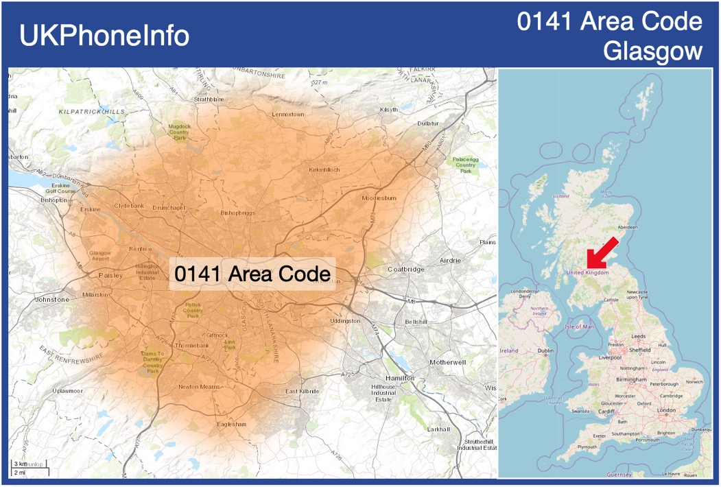 Map of the 0141 area code