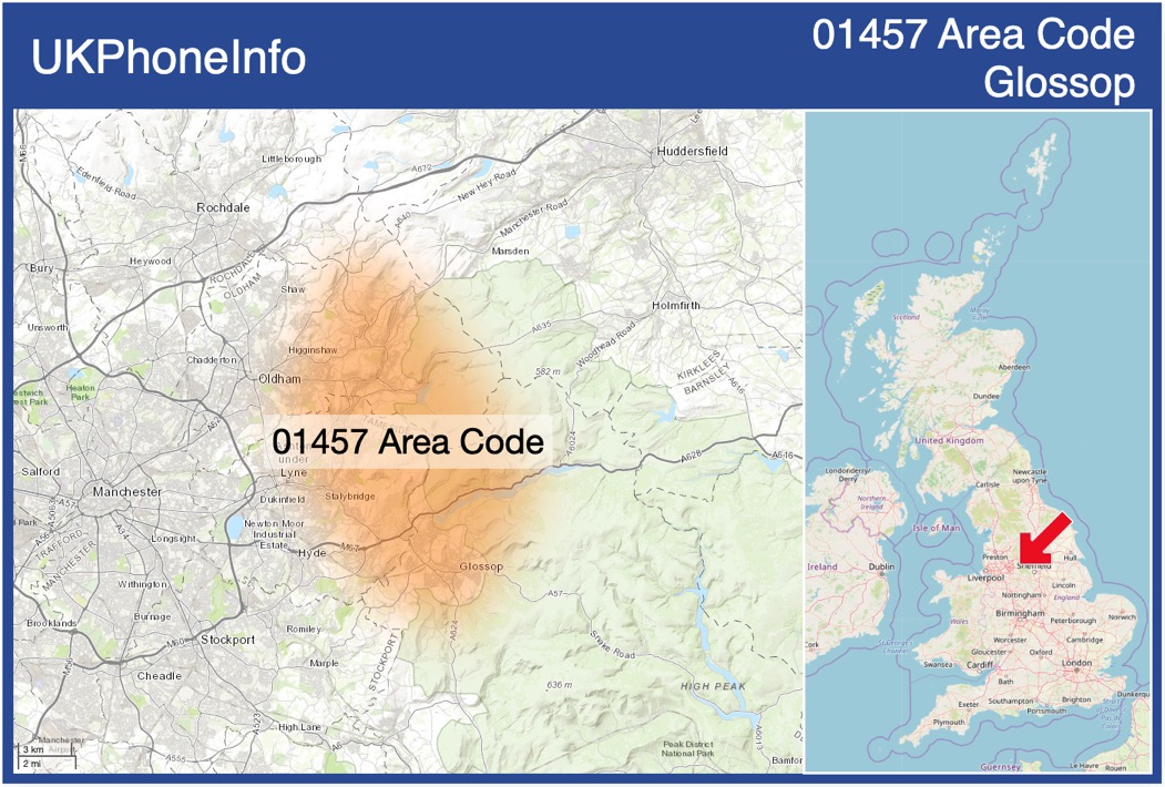 Map of the 01457 area code