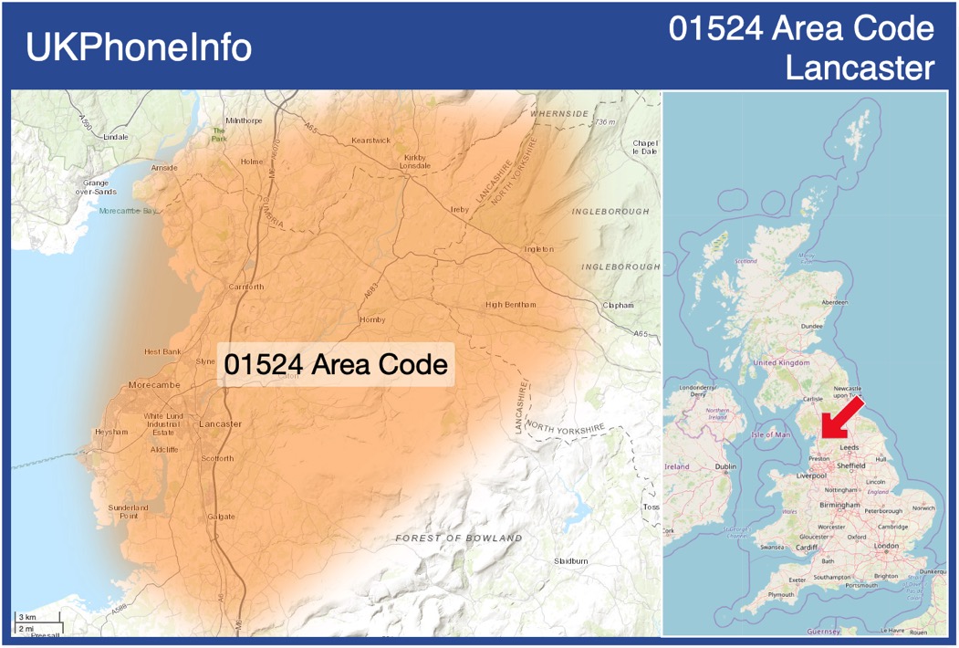 Map of the 01524 area code