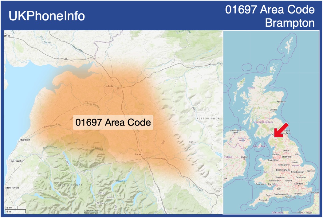 Map of the 01697 area code