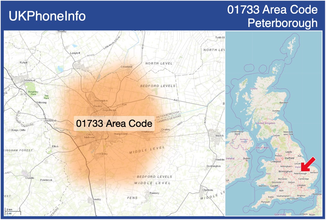 Map of the 01733 area code