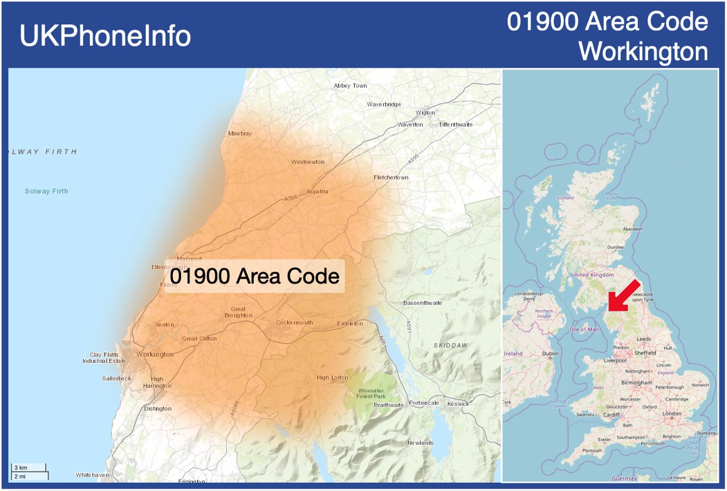 Map of the 01900 area code